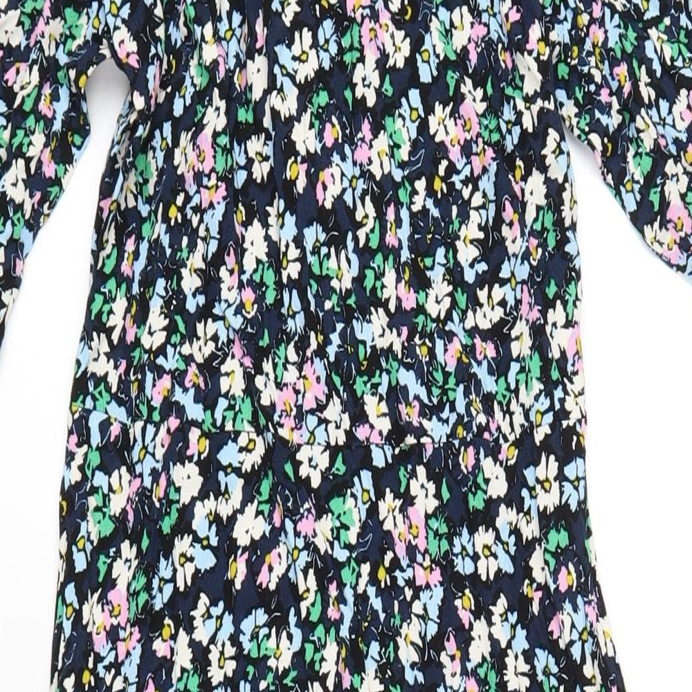 Marks and Spencer Womens Multicoloured Floral Viscose A-Line Size 8 Roll Neck Zip