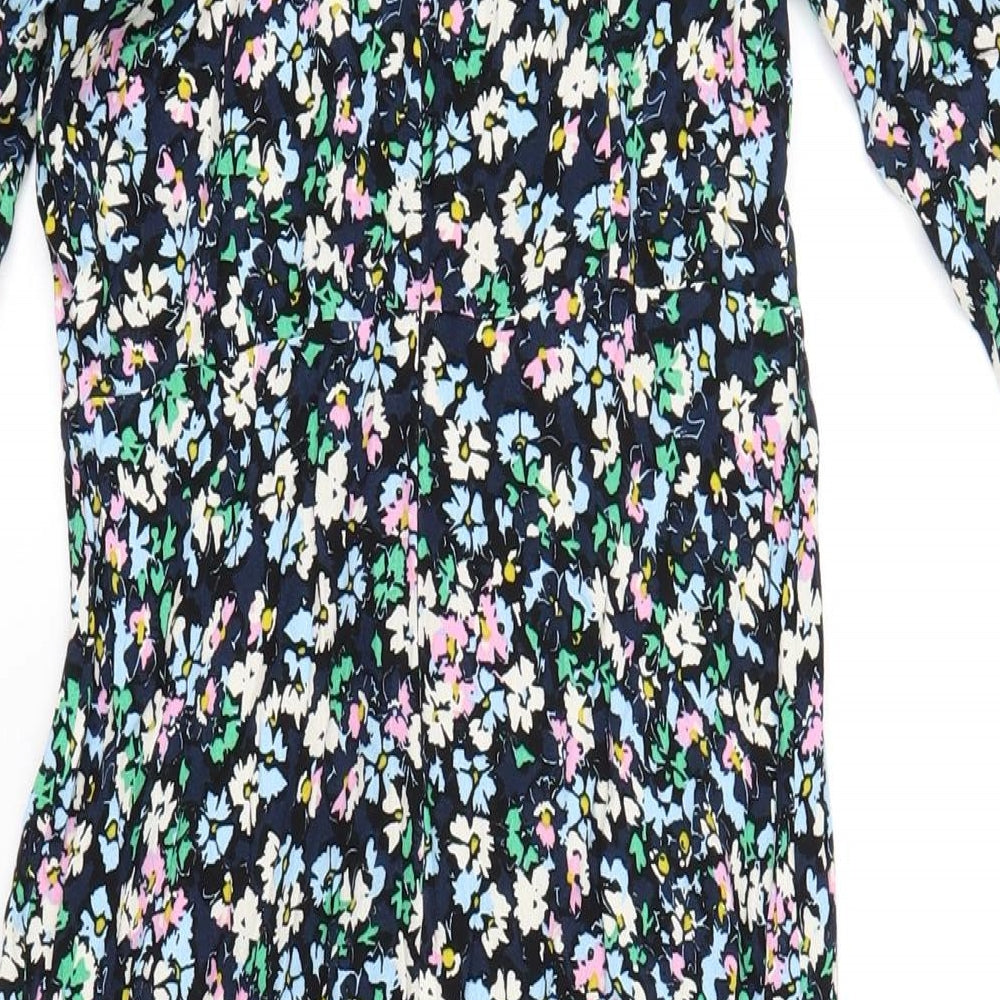 Marks and Spencer Womens Multicoloured Floral Viscose A-Line Size 8 Roll Neck Zip
