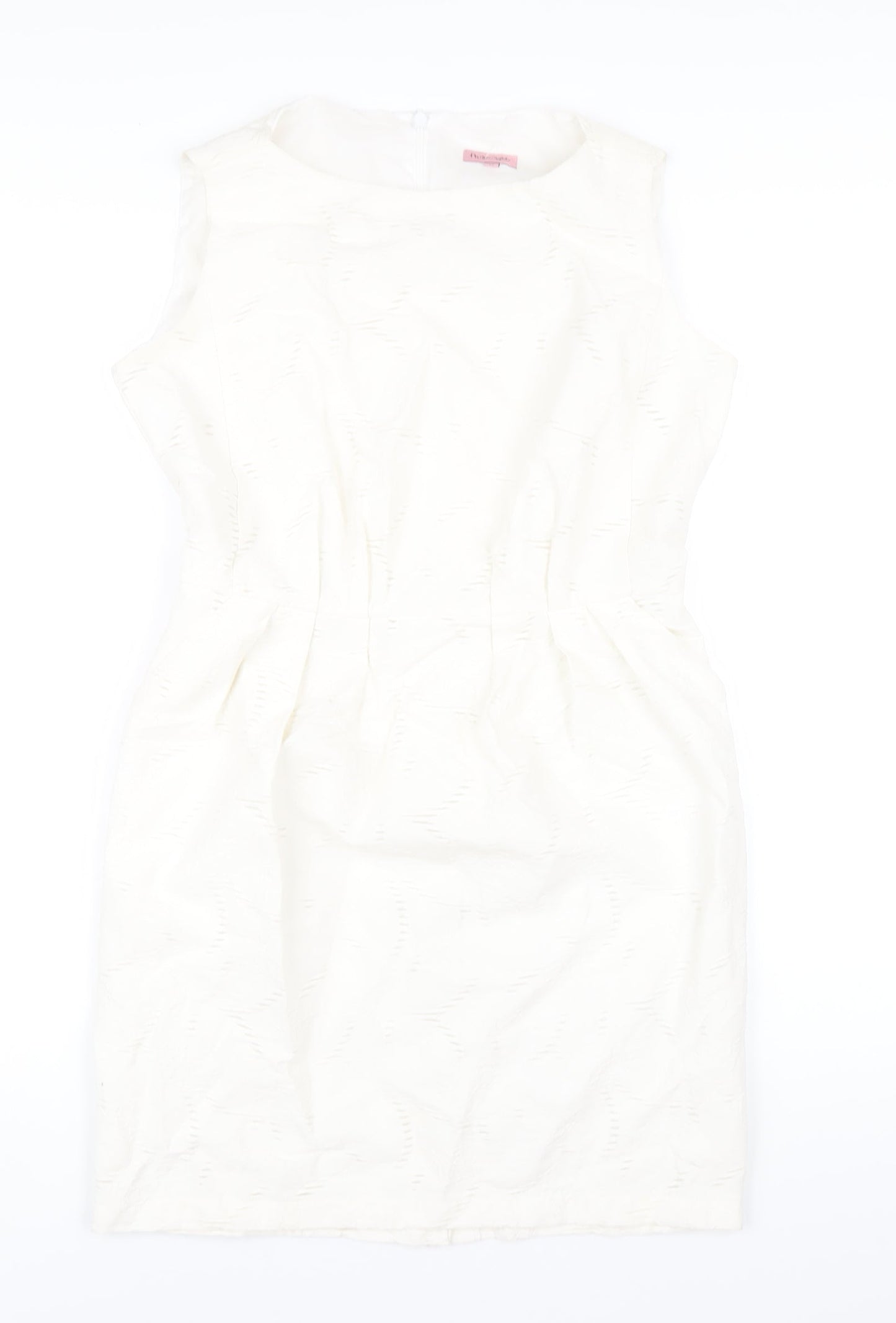 Phase Eight Womens White Cotton Pencil Dress Size 12 Round Neck Zip