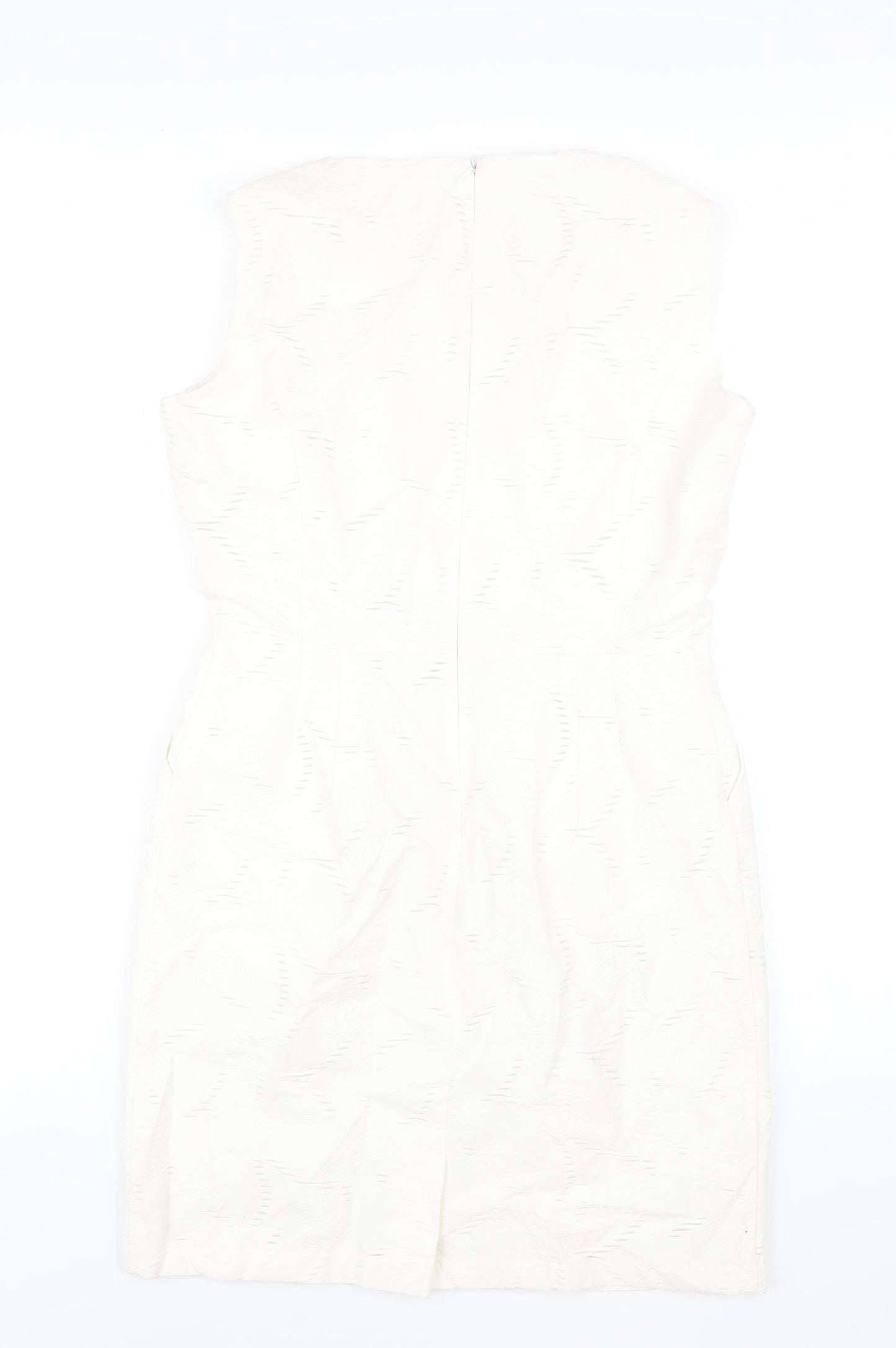 Phase Eight Womens White Cotton Pencil Dress Size 12 Round Neck Zip
