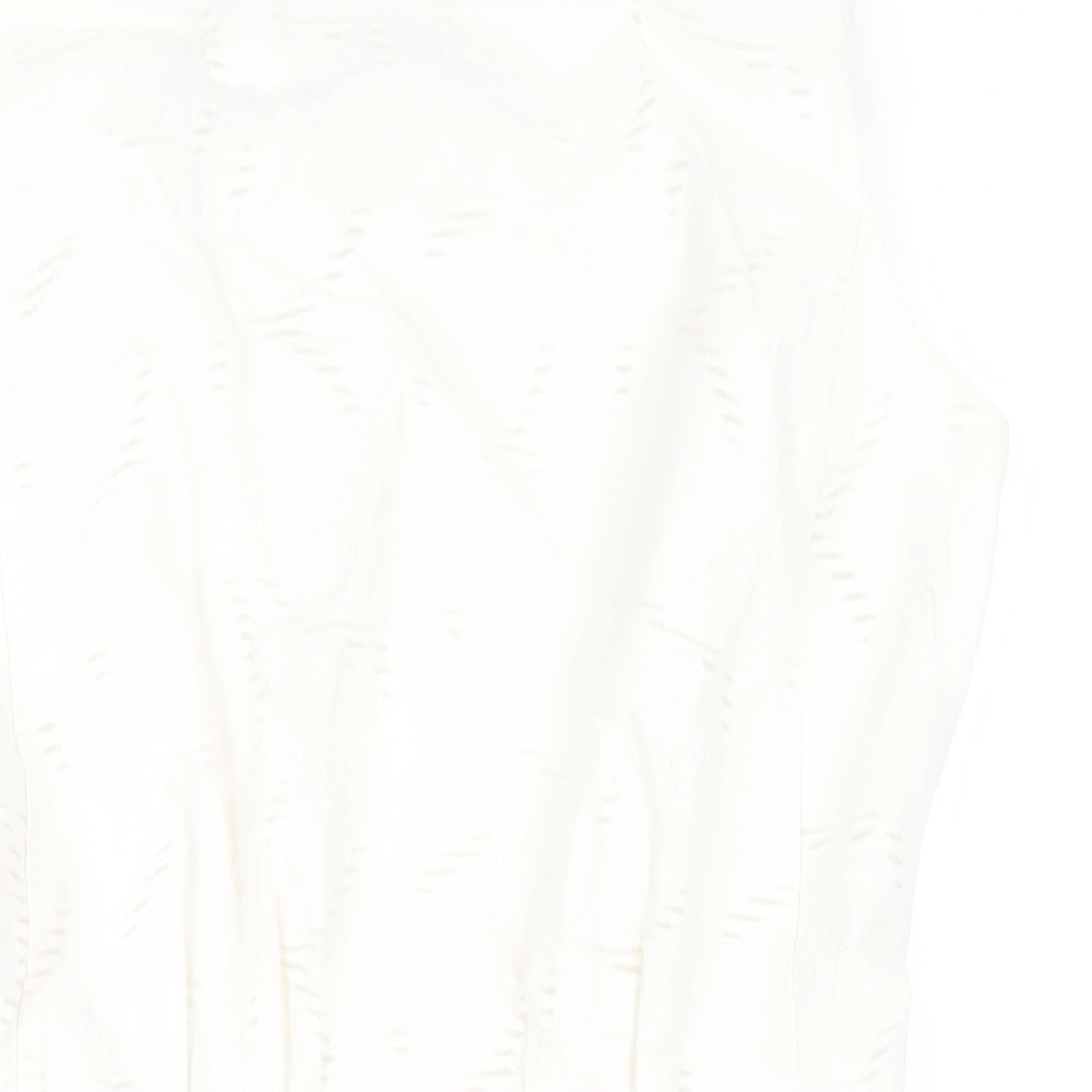 Phase Eight Womens White Cotton Pencil Dress Size 12 Round Neck Zip