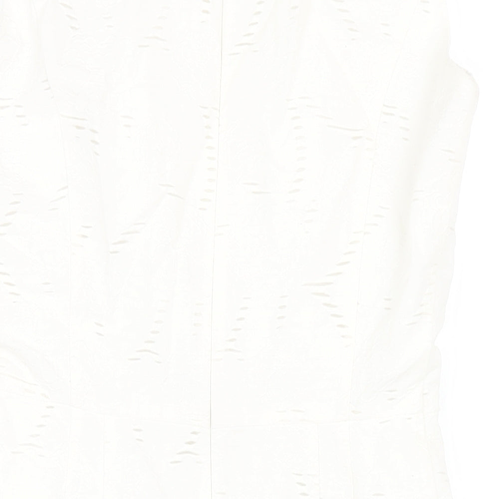 Phase Eight Womens White Cotton Pencil Dress Size 12 Round Neck Zip