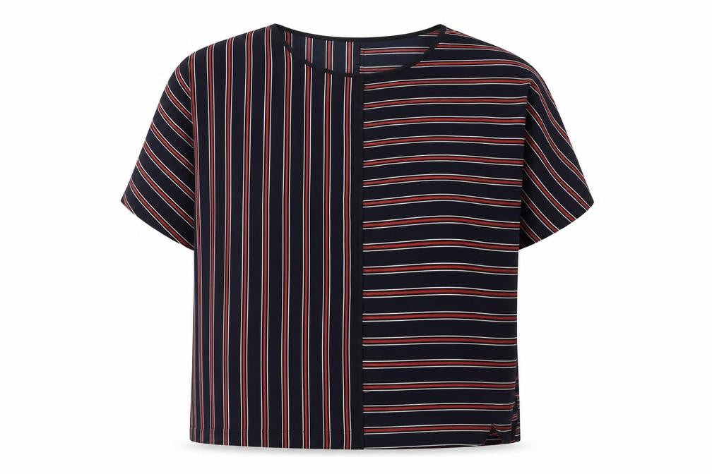 Marks and Spencer Womens Blue Striped Polyester Basic T-Shirt Size 10 Round Neck