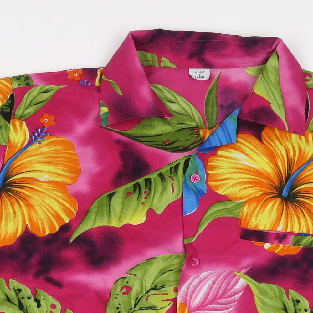 VHO Womens Multicoloured Floral Polyester Basic Button-Up Size L V-Neck