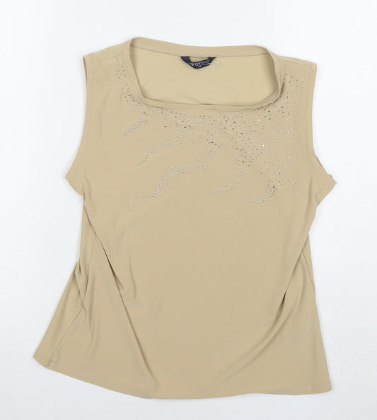 Two Tone Womens Beige Elastane Basic Tank Size 12 Round Neck