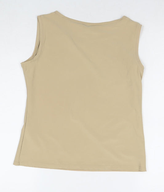 Two Tone Womens Beige Elastane Basic Tank Size 12 Round Neck