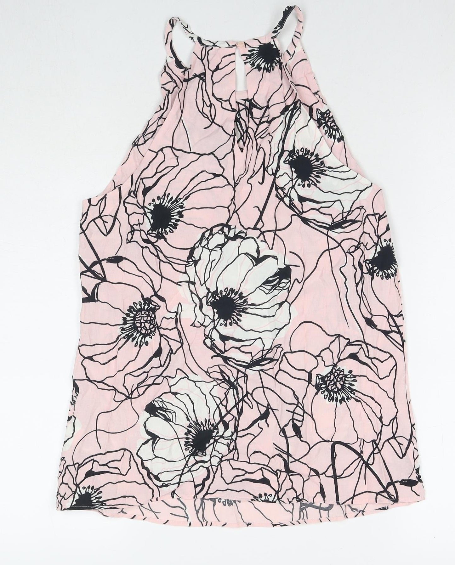 Marks and Spencer Womens Pink Geometric Viscose Basic Tank Size 10 Round Neck