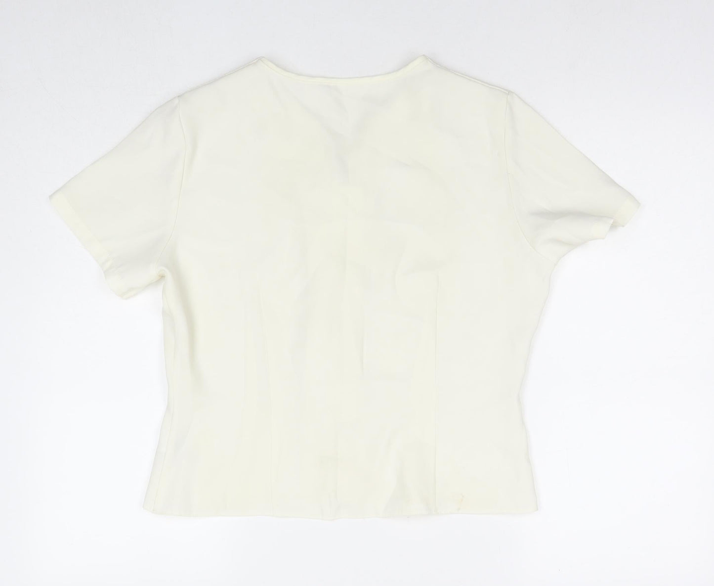 St Michael Womens White Polyester Basic Button-Up Size 14 V-Neck