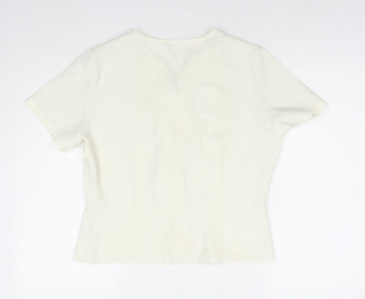 St Michael Womens White Polyester Basic Button-Up Size 14 V-Neck