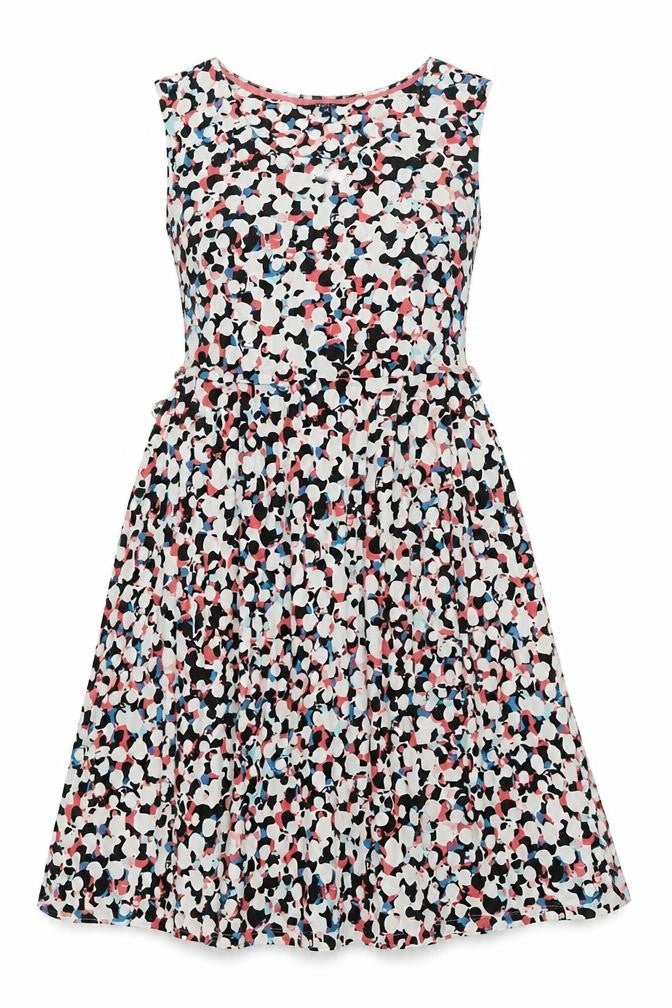 Front view of Maine New England women’s multicoloured geometric viscose tank dress, size UK 10, round neck pullover