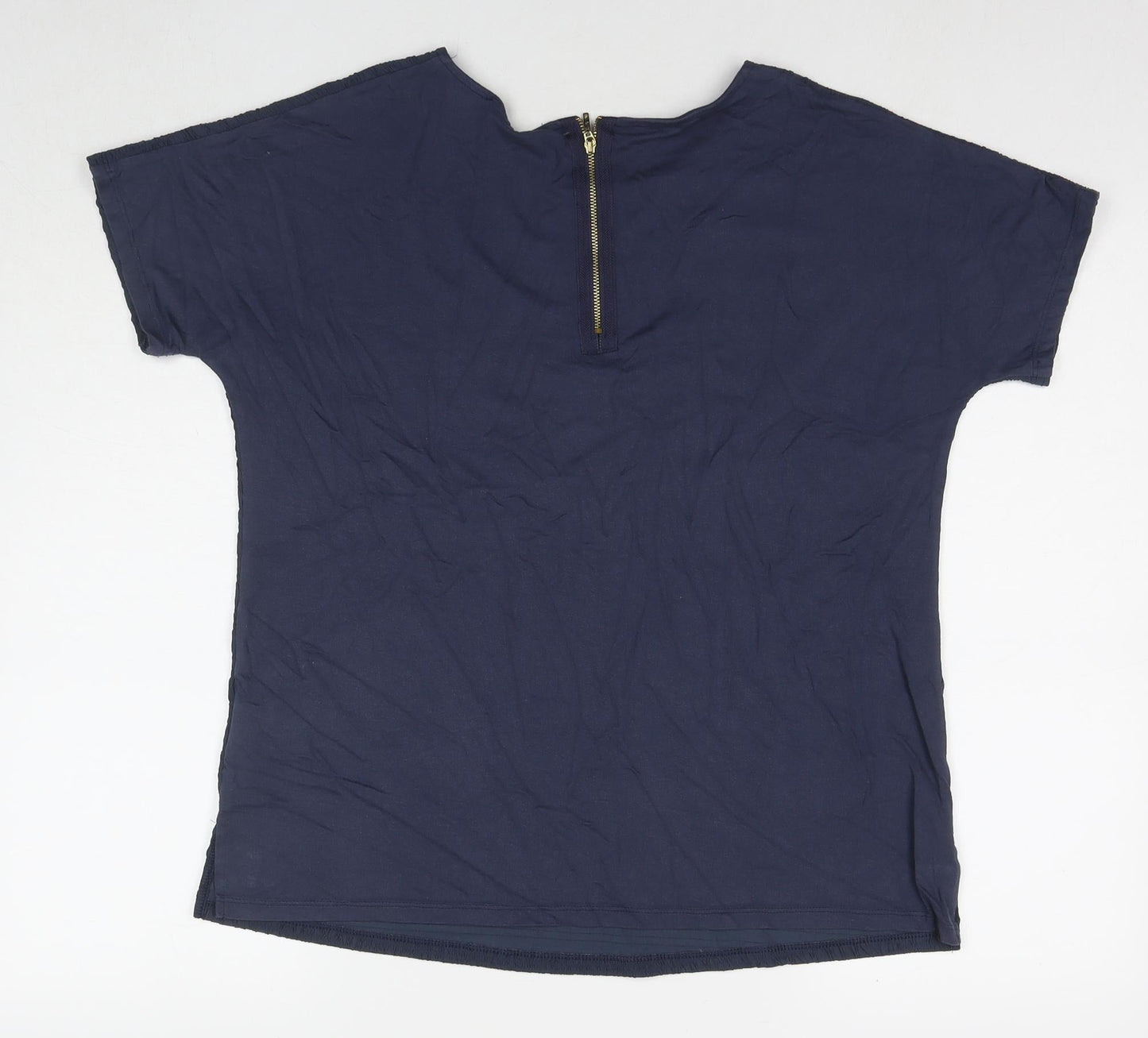 Marks and Spencer Womens Blue Viscose Basic T-Shirt Size 12 Round Neck