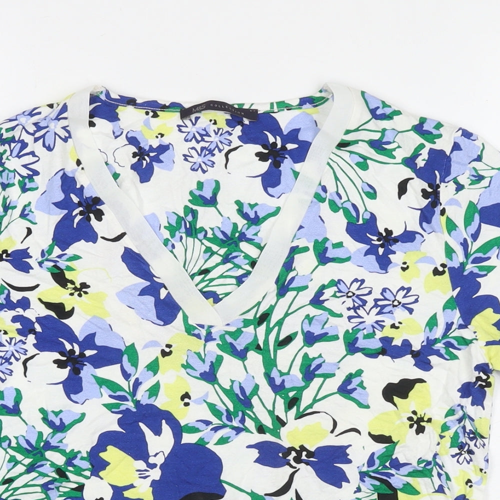 Marks and Spencer Womens Multicoloured Floral Viscose Basic Blouse Size 8 Round Neck