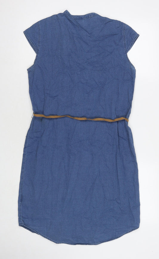 VERO MODA Womens Blue Cotton Shift Size M Round Neck Snap