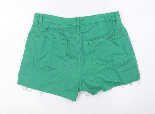 Urban Revivo Womens Green Cotton Bermuda Shorts Size 14 Regular Button - Raw Hem