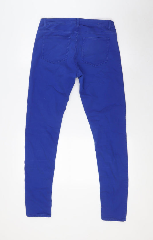 H&M Womens Blue Cotton Skinny Jeans Size 14 L30 in Regular Button