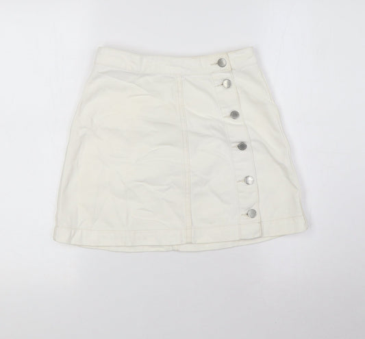 Topshop Womens Ivory Cotton A-Line Skirt Size 26 Button