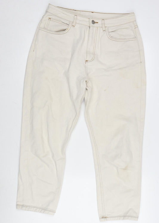 Reclaimed Vintage Womens Ivory Cotton Straight Jeans Size 12 L25.5 in Regular Zip