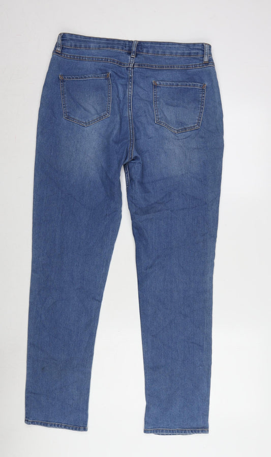 Denim Womens Blue Cotton Blend Straight Jeans Size 14 L30 in Regular Zip