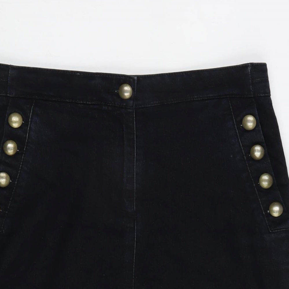 NEXT Womens Blue Cotton A-Line Skirt Size 10 Zip - Vent To Front
