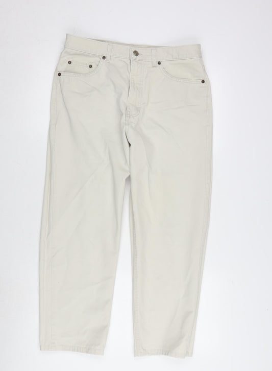 Marks and Spencer Womens Ivory Cotton Cropped Jeans Size 32 in L25 in Regular Zip