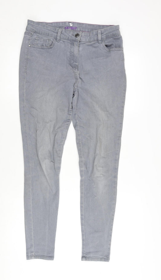 TU Womens Grey Cotton Blend Skinny Jeans Size 14 L28 in Extra-Slim Zip
