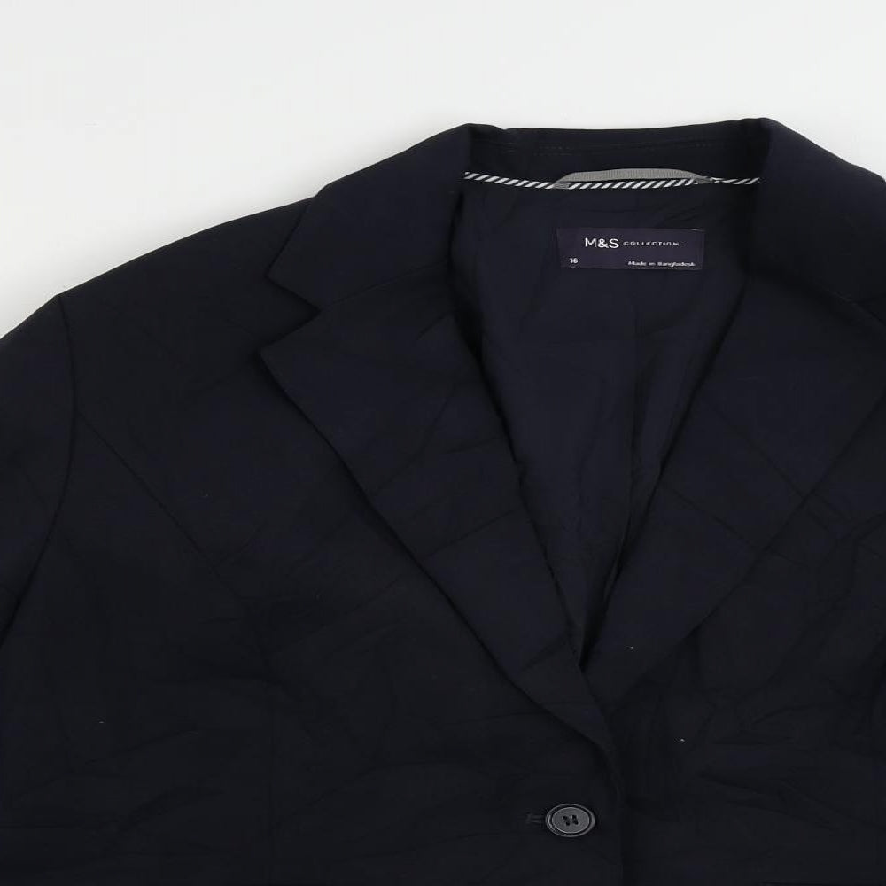 Marks and Spencer Womens Blue Jacket Blazer Size 16 Button