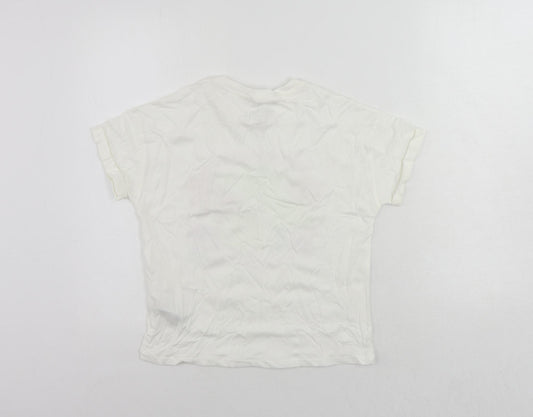 Marks and Spencer Girls White Cotton Pullover T-Shirt Size 10-11 Years Crew Neck Pullover - Vacay