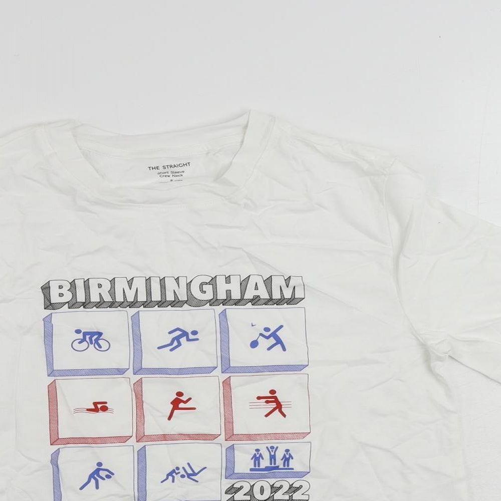 Marks and Spencer Womens White Cotton Basic T-Shirt Size 8 Crew Neck - Birmingham