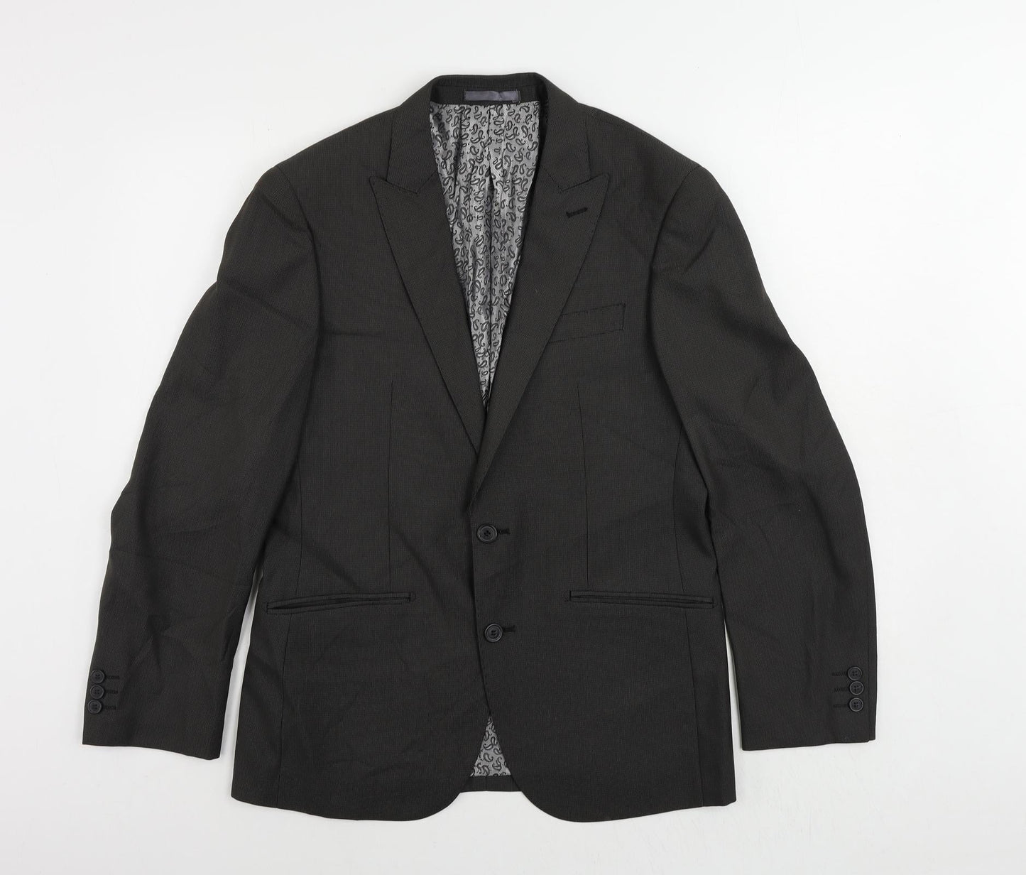 Hans Kelven Mens Grey Polyester Jacket Suit Jacket Size 38 Regular