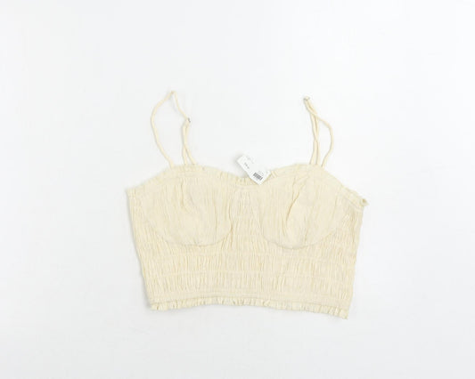 Lelis Womens Ivory Polyester Cropped Tank Size M Sweetheart - Shirred