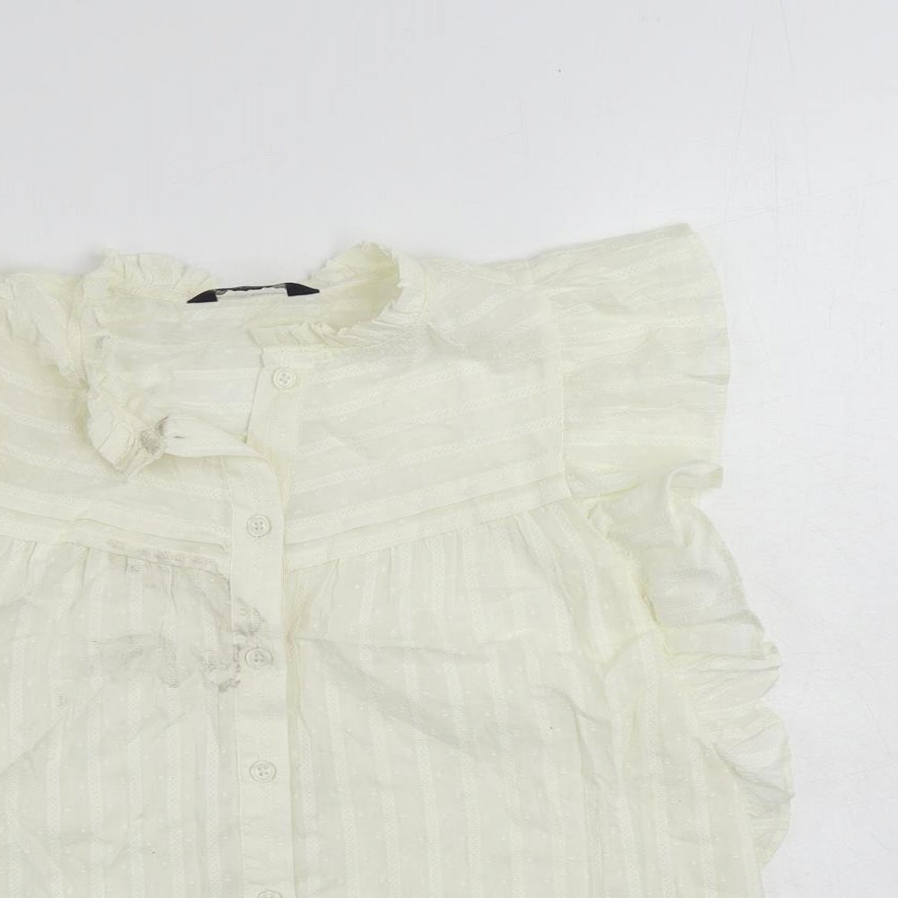 Marks and Spencer Womens Ivory Cotton Basic Button-Up Size 6 Mock Neck - Embroidered