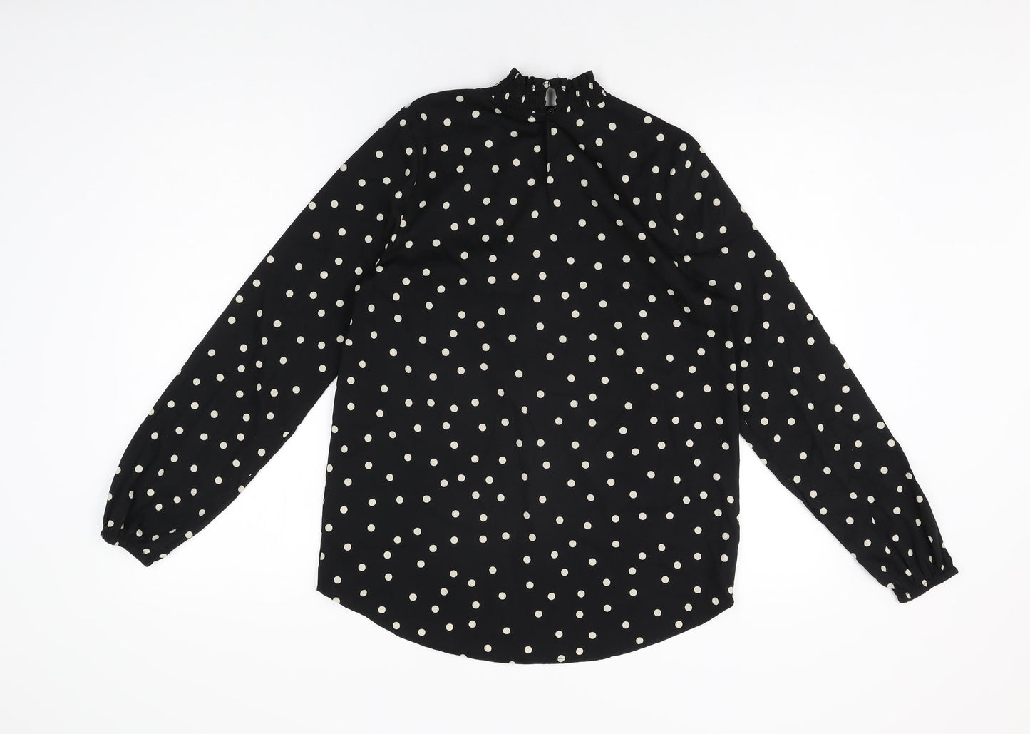 New Look Womens Black Polka Dot Polyester Basic Blouse Size 10 High Neck