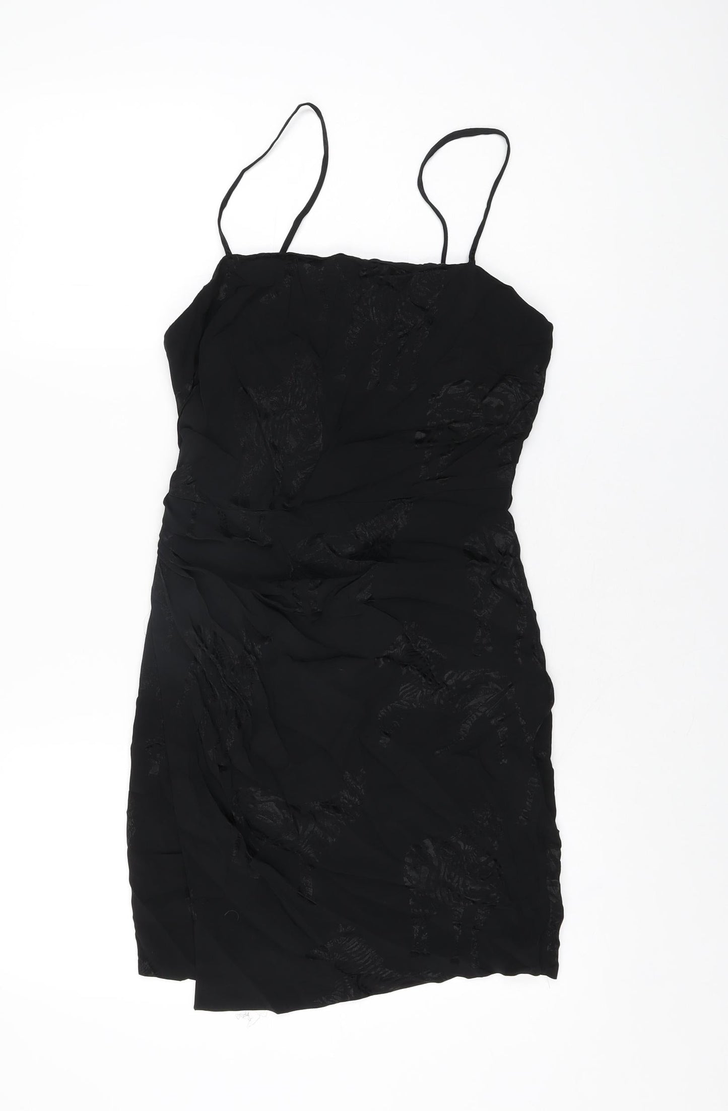 Zara Womens Black Geometric Viscose Mini Size S Square Neck Zip