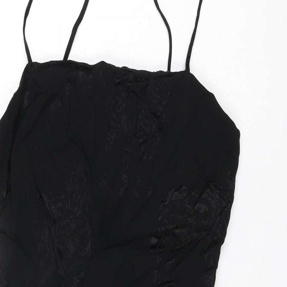 Zara Womens Black Geometric Viscose Mini Size S Square Neck Zip