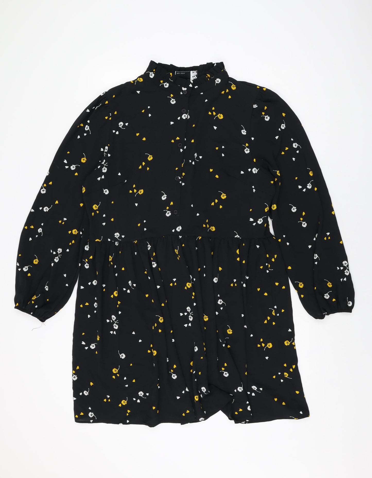 ASOS Womens Black Floral Polyester Shift Size 18 Round Neck Button