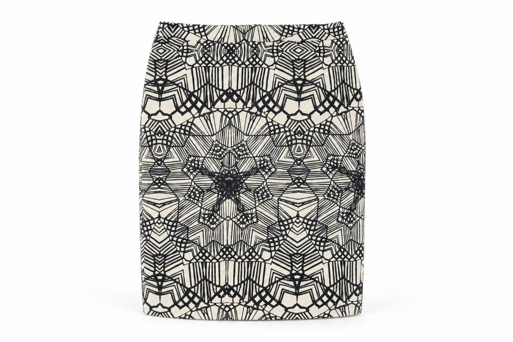 Marks and Spencer Womens Beige Geometric Cotton Straight & Pencil Skirt Size 12 Zip