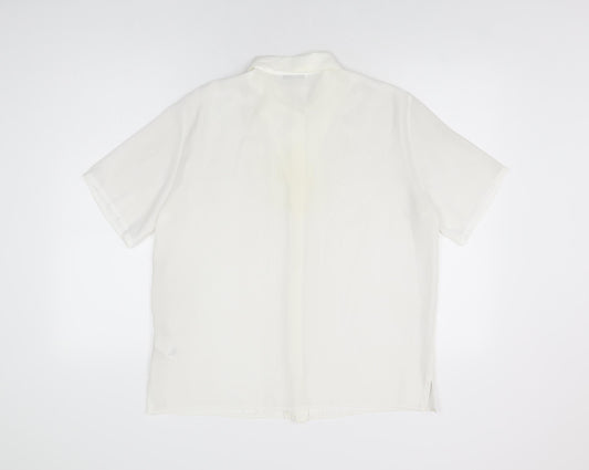 St Michael Womens White Floral Polyester Basic Button-Up Size 14 Collared
