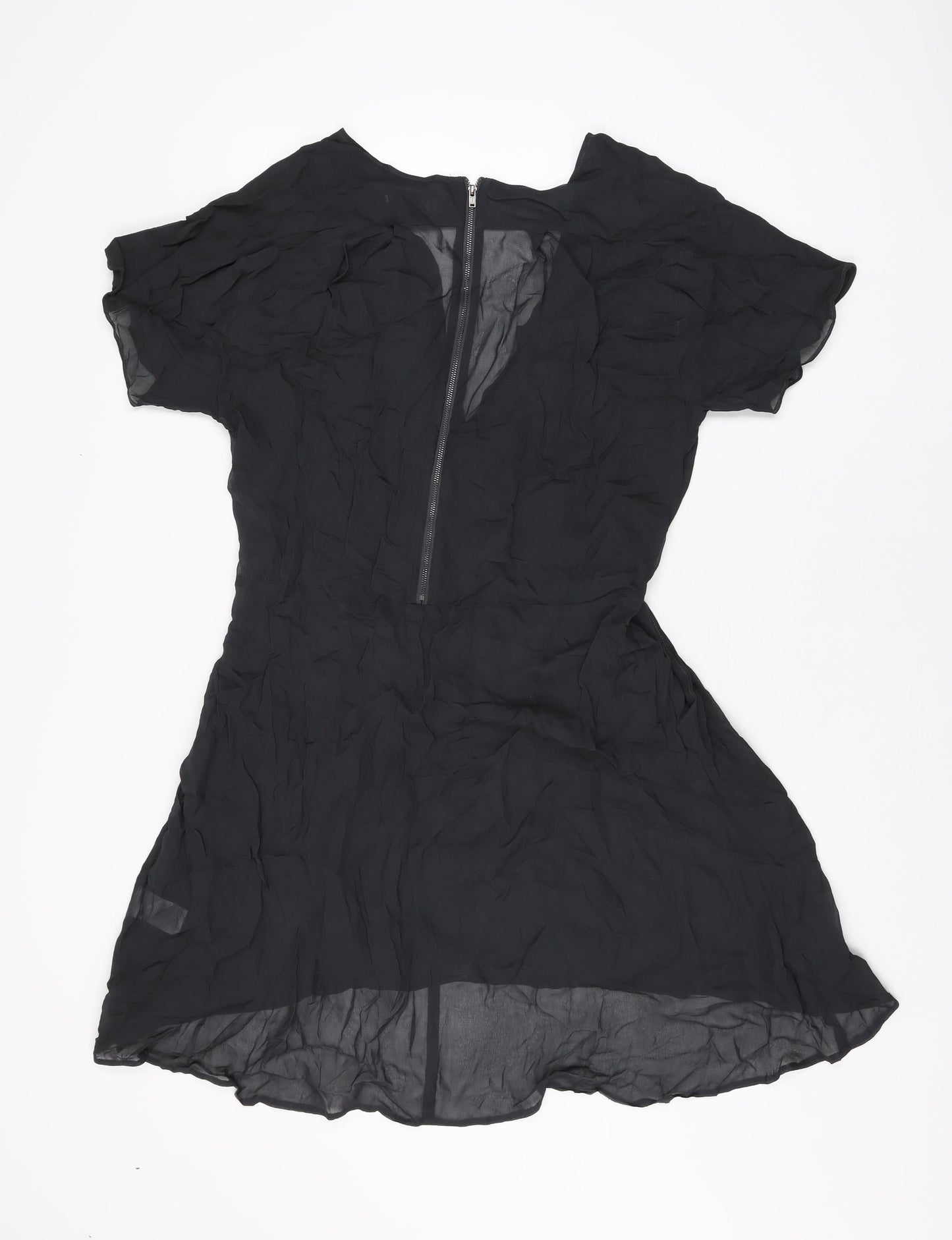 Wrap Womens Black Viscose A-Line Size 12 V-Neck Zip