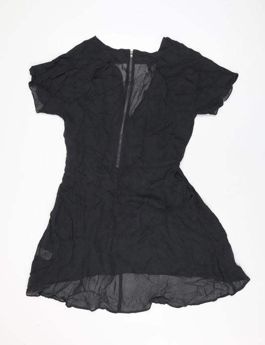 Wrap Womens Black Viscose A-Line Size 12 V-Neck Zip