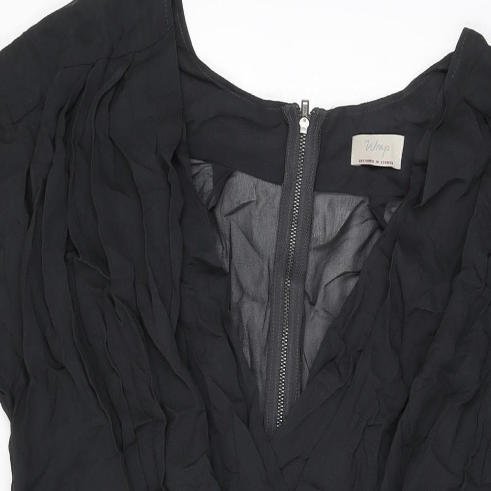 Wrap Womens Black Viscose A-Line Size 12 V-Neck Zip
