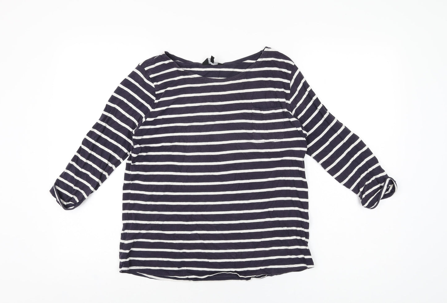 New Look Womens Blue Striped Polyester Basic T-Shirt Size 10 Round Neck