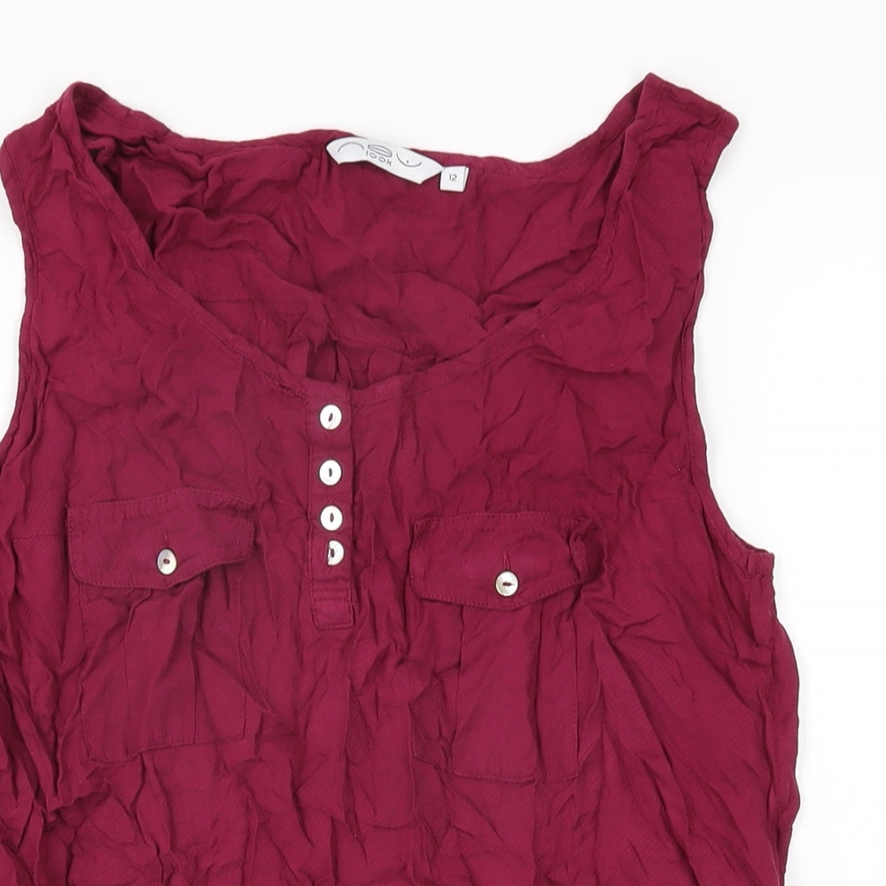 New Look Womens Purple Polyester Basic T-Shirt Size 12 Scoop Neck