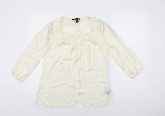 Kenneth Cole Womens Ivory Polyester Basic Button-Up Size S Scoop Neck
