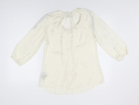 Kenneth Cole Womens Ivory Polyester Basic Button-Up Size S Scoop Neck