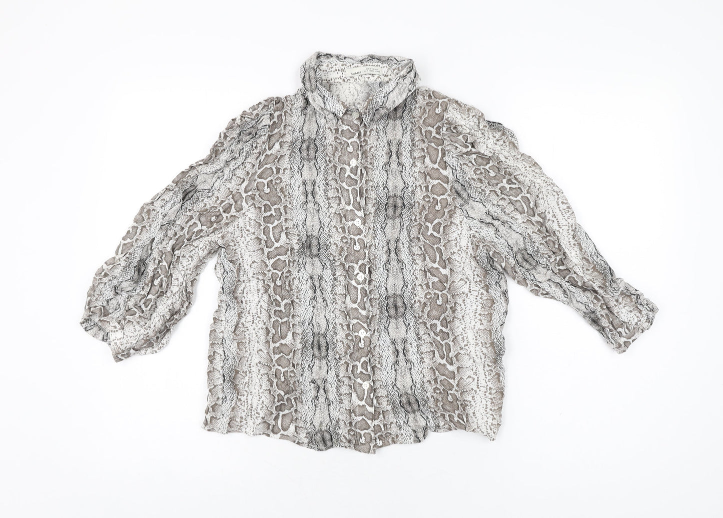 Pull&Bear Womens Grey Animal Print Viscose Basic Button-Up Size M Collared