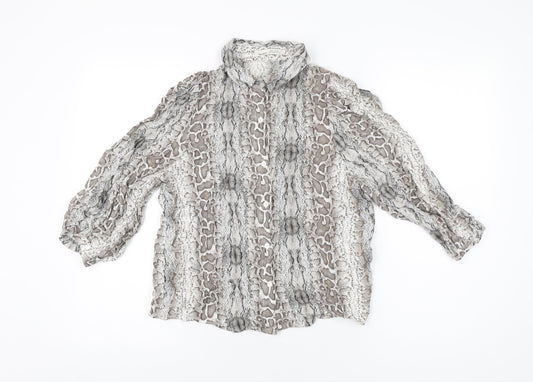 Pull&Bear Womens Grey Animal Print Viscose Basic Button-Up Size M Collared