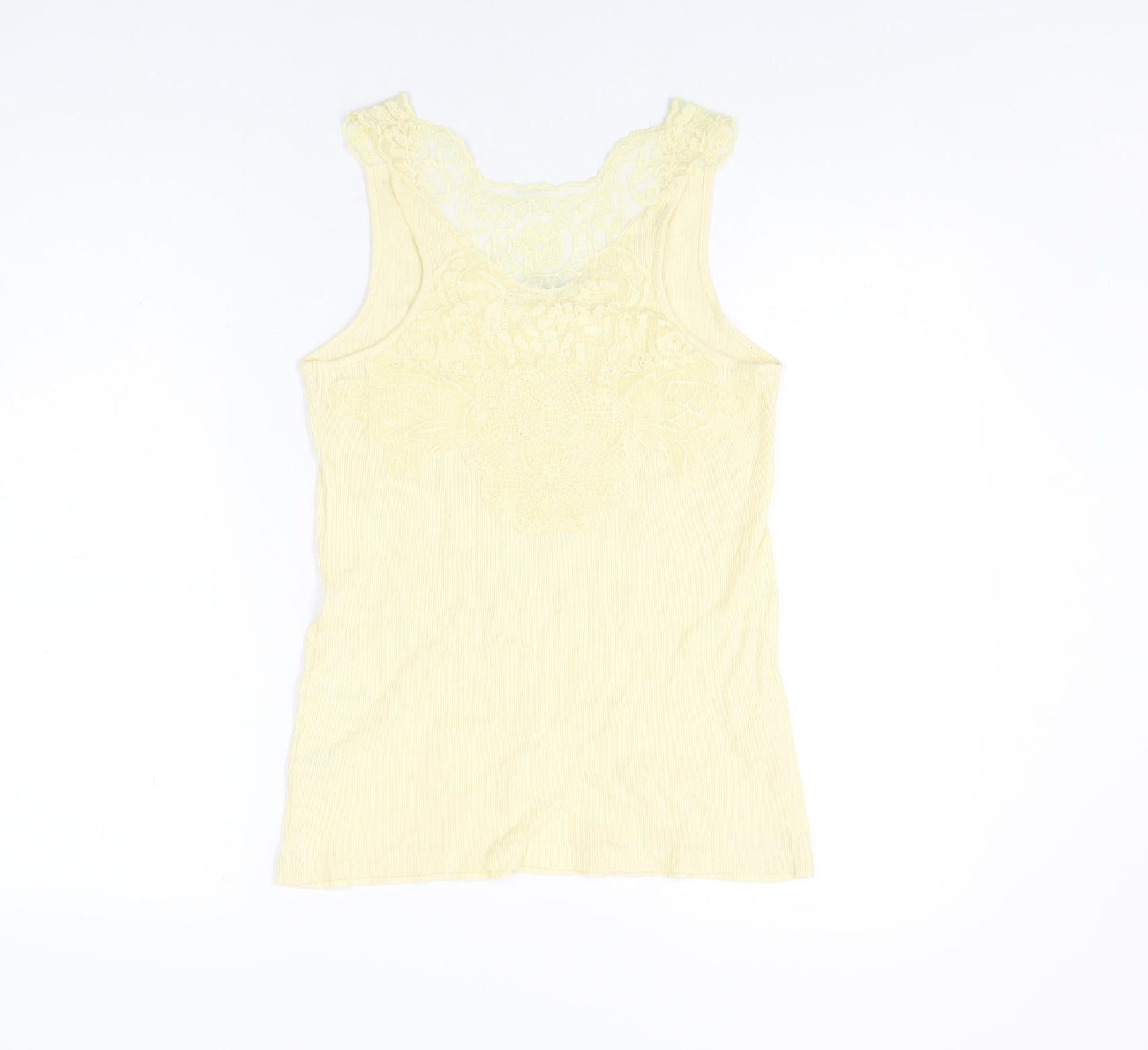 Oasis Womens Yellow Cotton Basic Tank Size M Scoop Neck