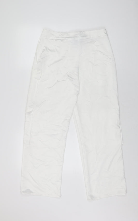 COLLUSION Womens White Polyester Cargo Trousers Size 6 L27 in Regular Zip