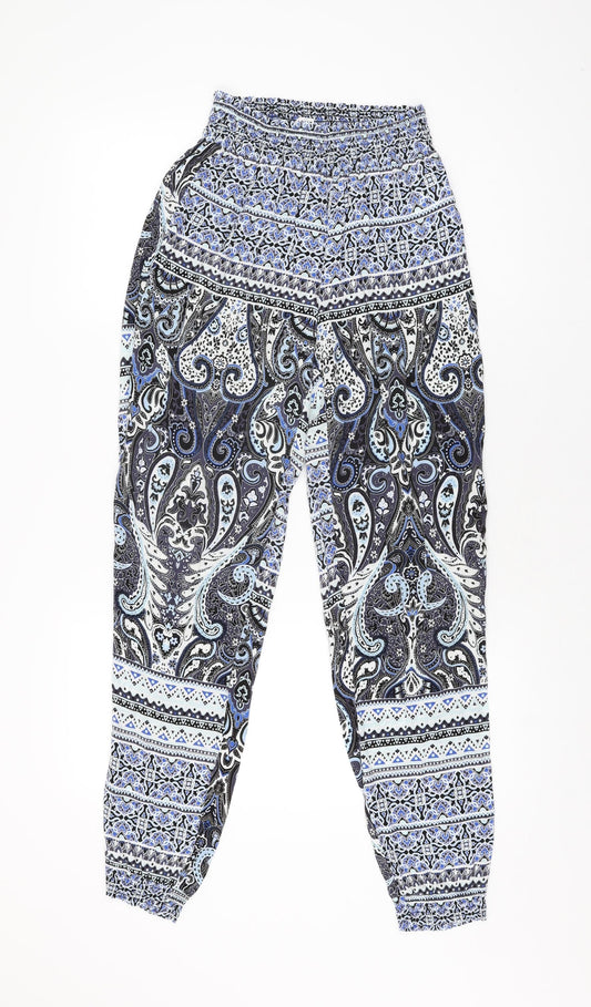 Saint Tropez Womens Blue Geometric Polyester Trousers Size S L30 in Regular