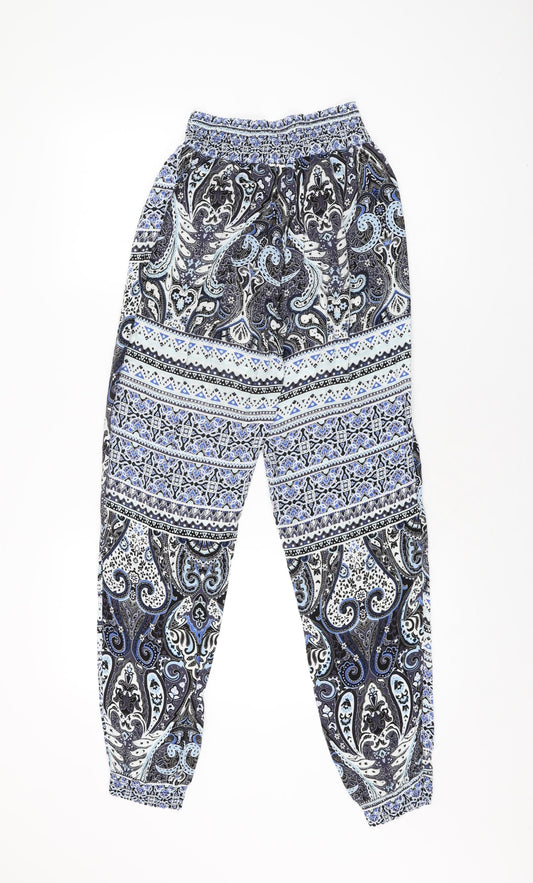 Saint Tropez Womens Blue Geometric Polyester Trousers Size S L30 in Regular